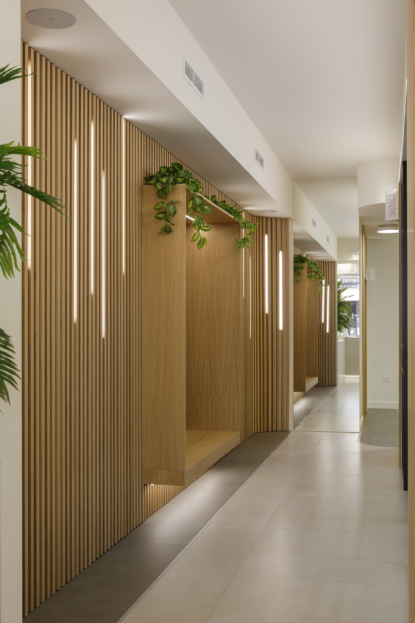 Visión global del banco de madera con palillería y leds